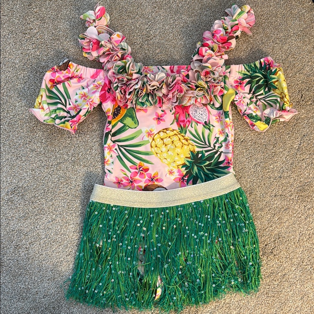 Tropical Floral Swimsuit with Matching Hula Skirt
